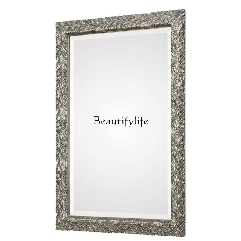 American retro square silver dresser makeup mirror European wall-mounted porch mirror