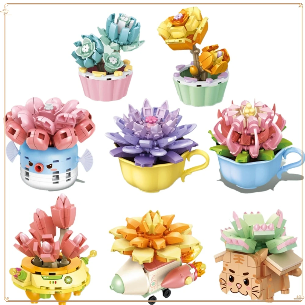 

Interesting Succulent Potted Plant Eternal Flower Desktop Decoration Ornament Puzzle Assembly Building Block Toy Children's Gift