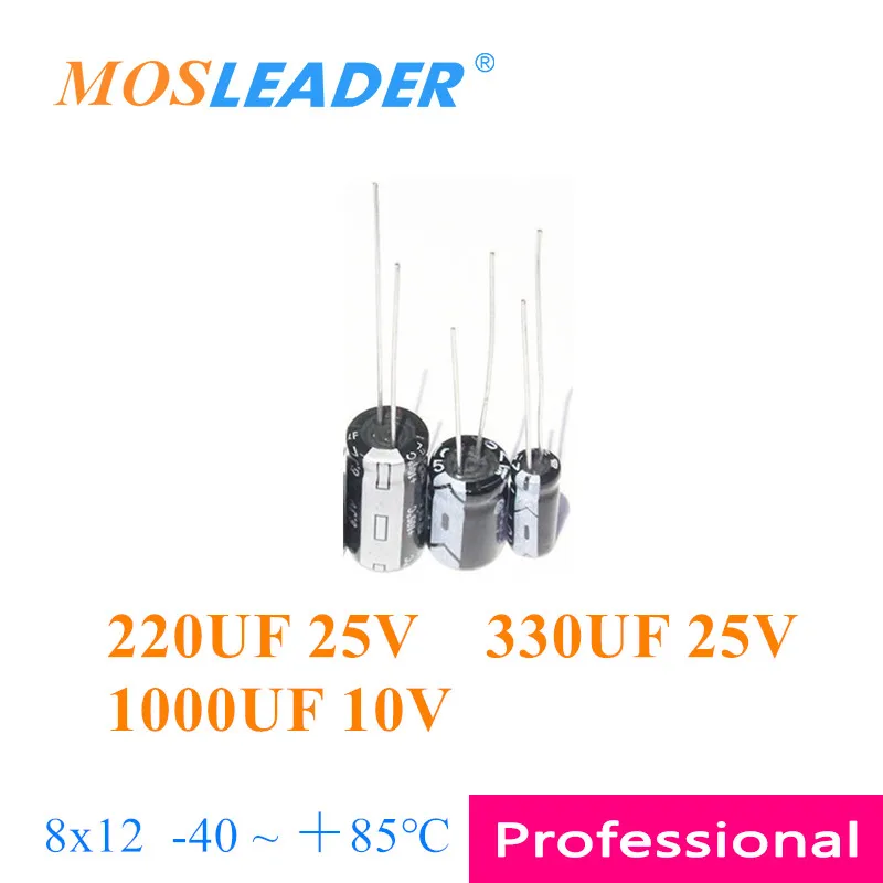 Mosleader 500pcs 8*12 220UF 25V 330UF 25V 1000UF 10V 8x12 -40 +85℃ DIP Aluminum electrolytic capacitor Chinese