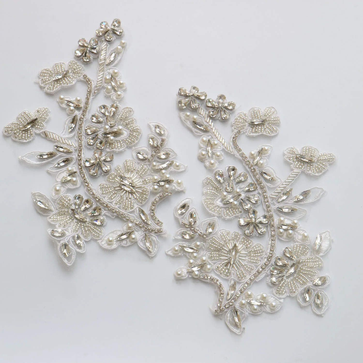 2 Stück/Paar Luxuriöse Glas-Strass-Perlen-Applikationen für Kleidung, DIY-Applikationen zum Aufnähen, Blumenapplikationen für Hochzeitskleider, Stickerei – Detail 24