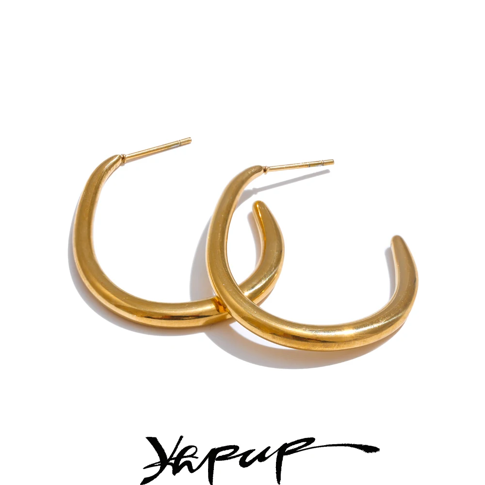 

Yhpup Unique High Quality Fashion Metal Earrings Waterproof Smooth Minimalist Gold & Platinum PVD Plated for Women Gift Jewelry