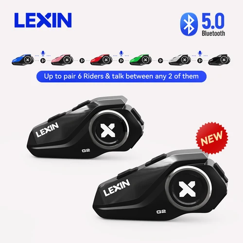 Lexin G2P 2 uds intercomunicadores para casco de motocicleta Bluetooth V5.0 hasta conectar 6 conductores y hablar entre cualquier 2 de ellos auriculares inalámbricos