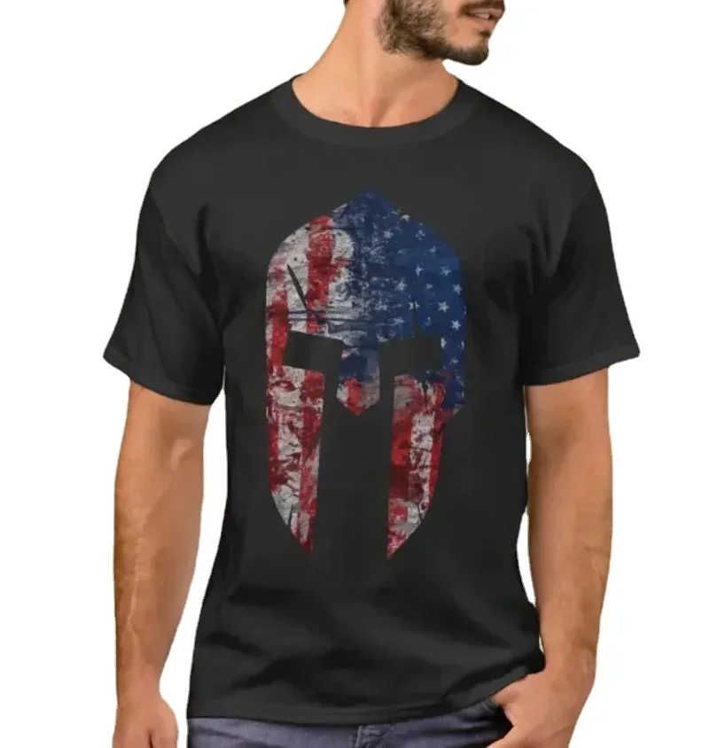 Grunt Style American Flag Spartan Helmet T-Shirt. Summer Cotton Short Sleeve O-Neck Mens T Shirt New S-3XL