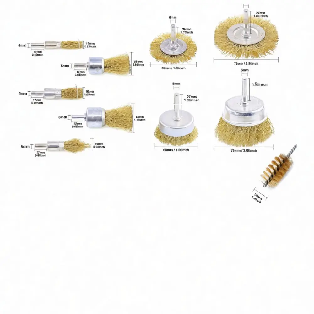 Copper Plated Wire Brush Kit For Drill Metal Grinding Polishing Rust Removal Deburring Electric Tool Finishing Hardware
