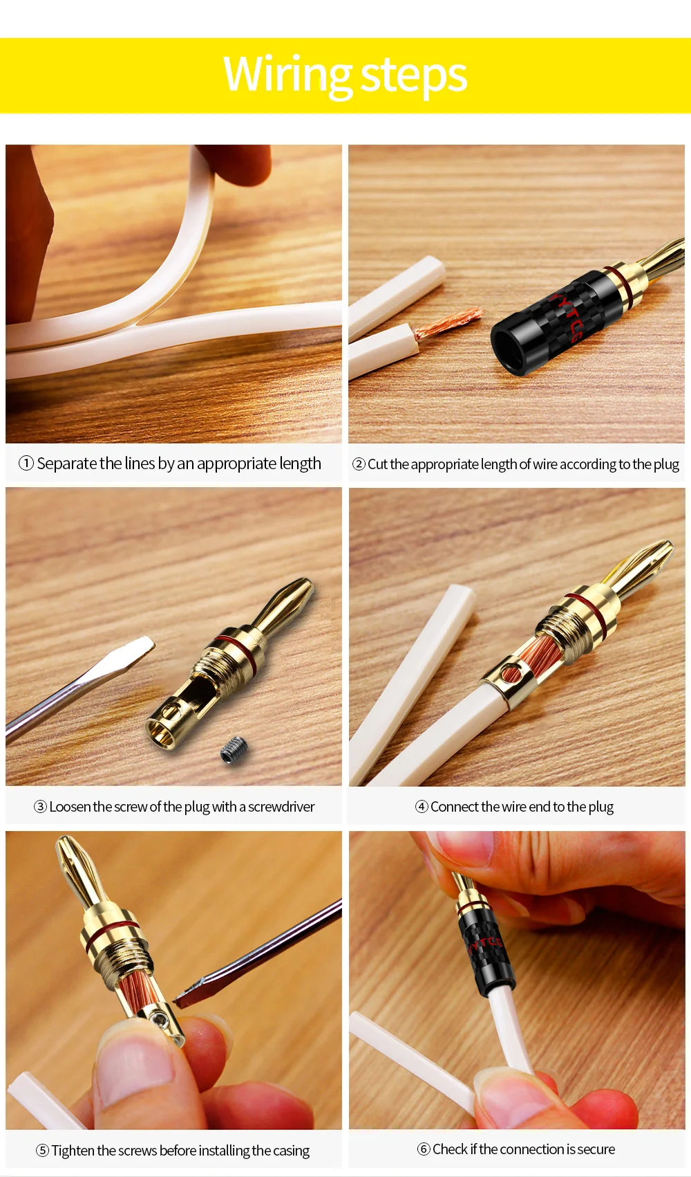 8 Stück hochwertige vergoldete Bananenstecker zum Anziehen von Schrauben ohne Schweißen, Kohlefaser-Audio-Lautsprecherkabel, Bananenstecker – Detail 8