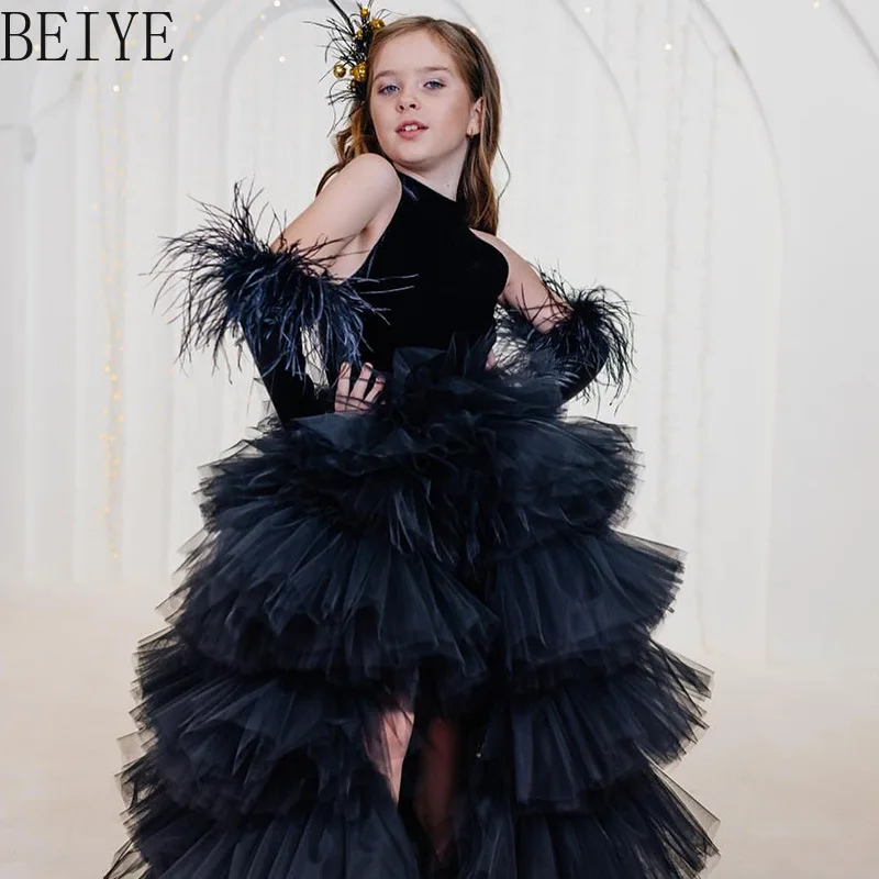 Children's Halter Backless Princess Dress Model Show and Performance Outfit High-low Tulle Girls Birthday Dresses Summer