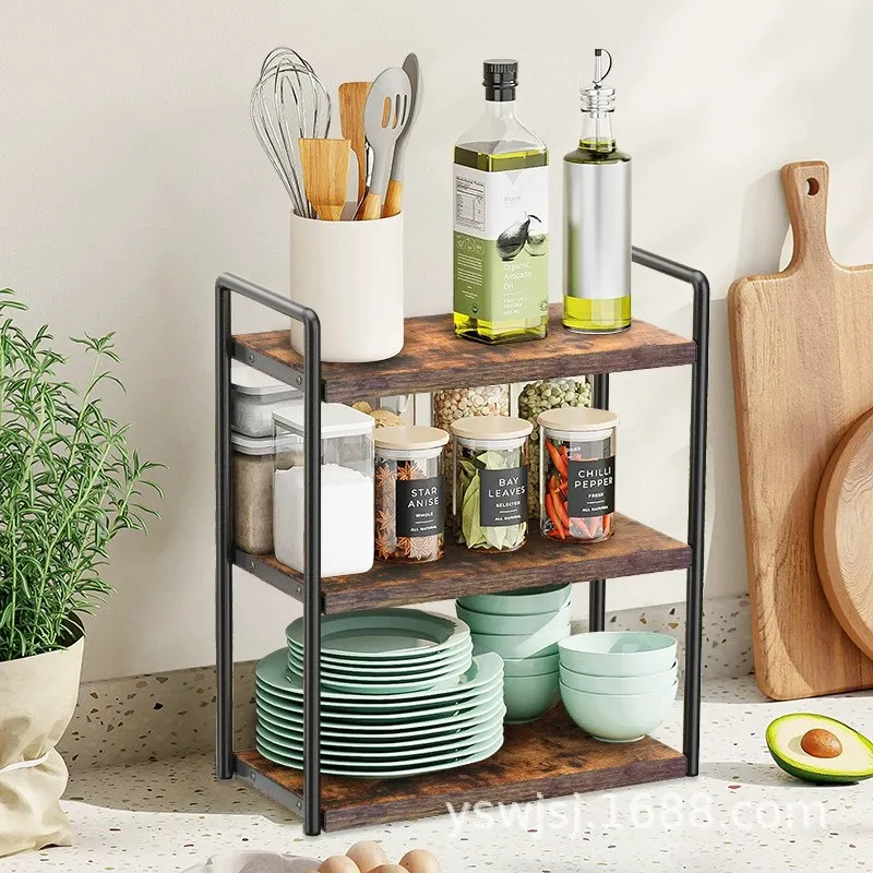 Kitchen desktop multi-layer shelves, cosmetic items classification, storage and finishing, floor countertop, side cabinet,