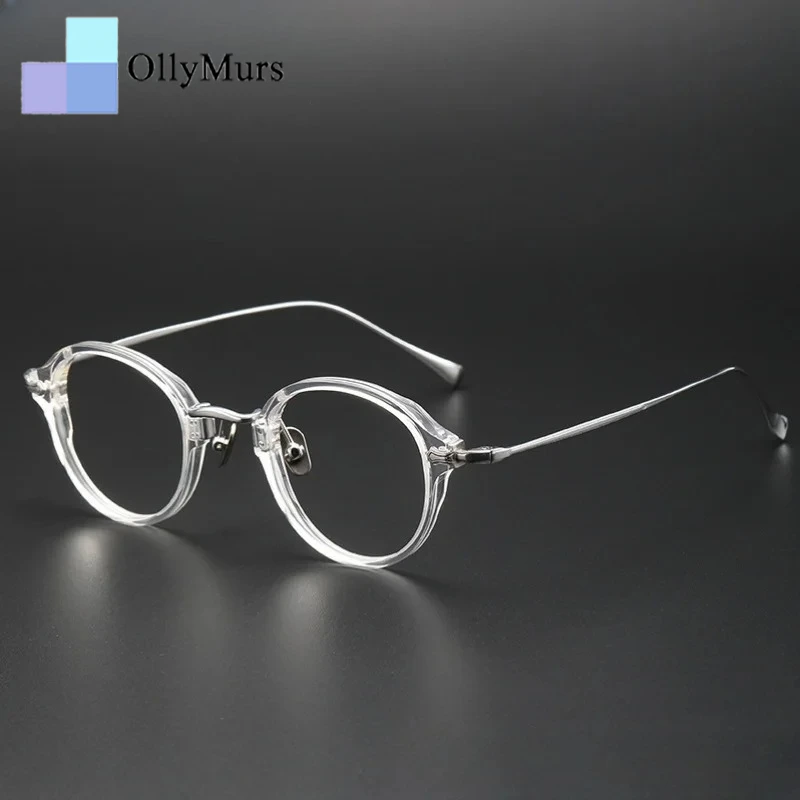 

OLLYMURS Acetate Luxury Titanium Eyeglass Frames New Retro Round High Quality Optical Prescription Eyeglasses Men and Women KMN1