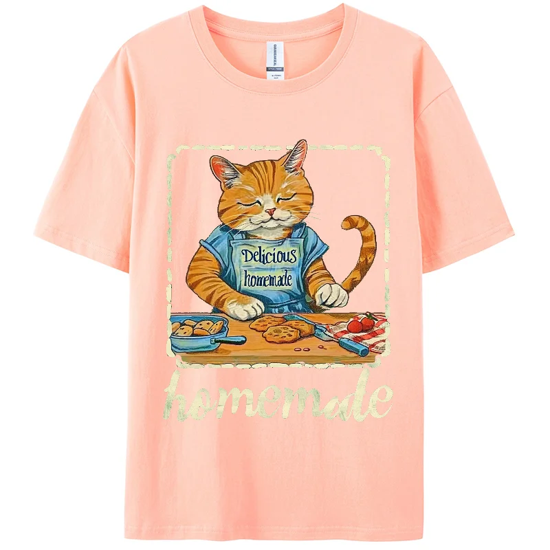 Y2K,Summer Casual T-shirts,Delicious Homemade Cat Print TShirt,Berserk Women Short T-shirts, Short Sleeve, Holiday wear,For Girl