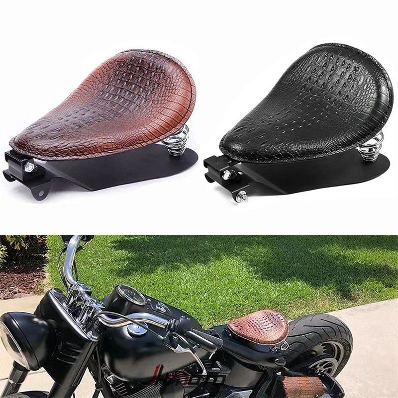 Motorcycle Retro Crocodile Texture Solo Spring Seat Saddle For Harley Iron 883 Sportster Softail Bobber Chopper Custom Cruiser