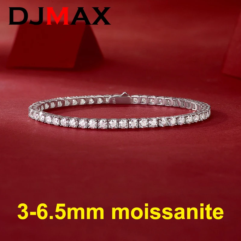 DJMAX 3-6.5mm Full Moissanite Tennis Bracelet For women Original 925 Sterling Silver Man's Moissanite Tennis Chain  New 2023