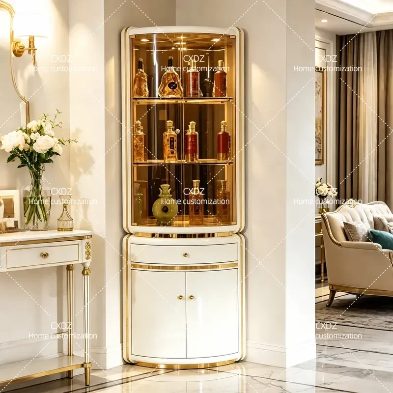 Barrett Cream Light Luxury Triangle Wine  Corner Glass Display Cabinet Household Corner Locker Corner Cabinet