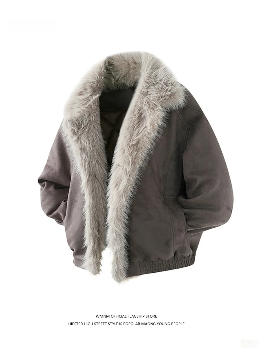 

Мужская зимняя теплая куртка из американского деконструированного утолщенного хлопка с меховым воротником, приталенный крой, полиэстер