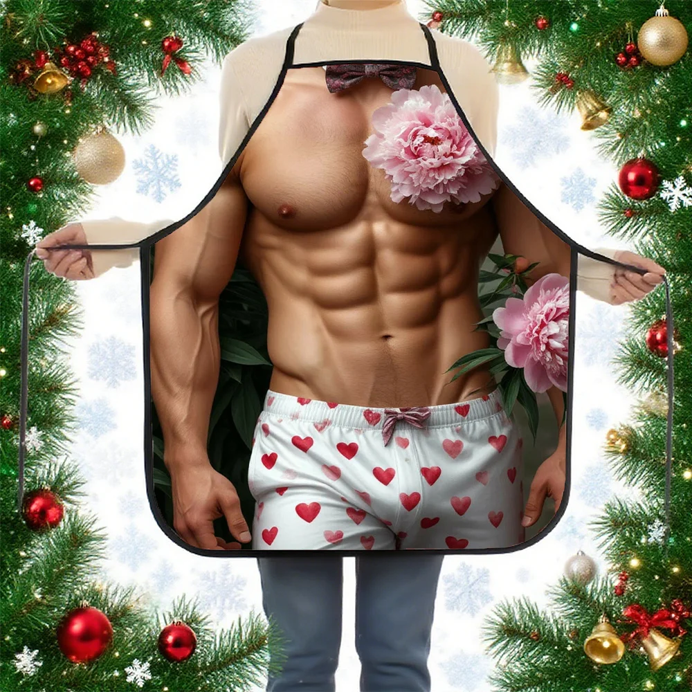 

1 шт. Мужской забавный фартук-новинка с дизайном в виде нижнего белья - принт в виде сердечек и боксеров (красные сердечки/белый)