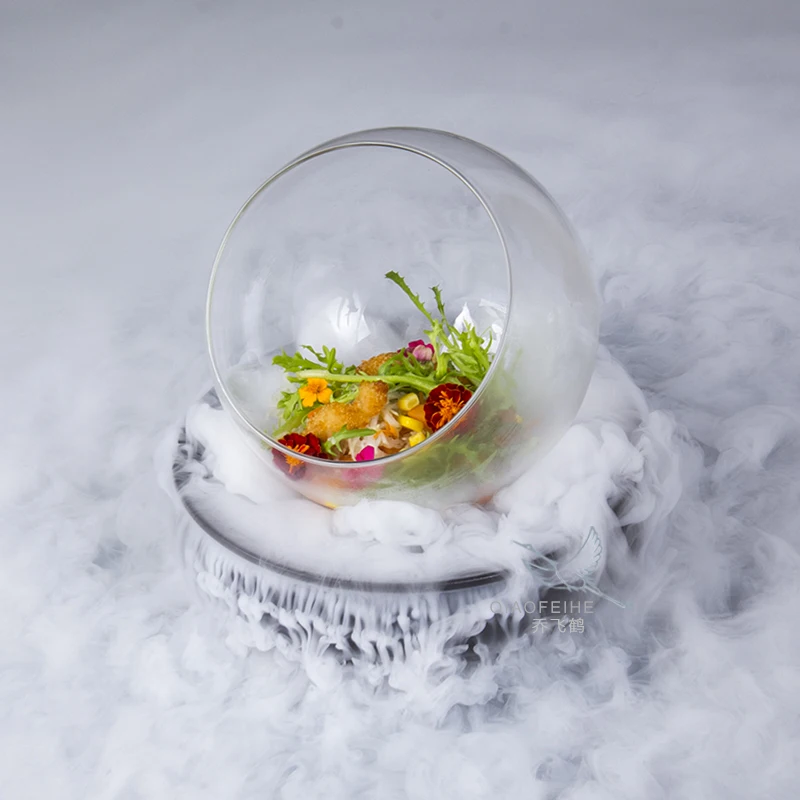 New dry ice smoking tableware hotel artistic conception dish glass purple  sand plate set molecular cuisine gourmet utensils