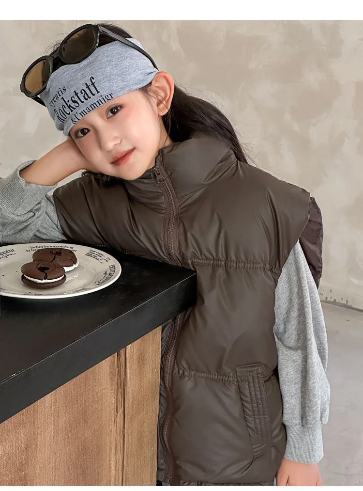 Koreanische Daunen-Baumwollweste für Kinder, Jungen und Mädchen, Herbst- und Winterweste mit Stehkragen, wasserdicht und warm, 1-14 Jahre – Detail 13