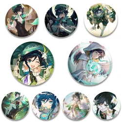 Insignia de hojalata de Anime Genshin Impact Venti, Pin de broche de dibujos animados personalizado para decoración de ropa, regalos de colección para fanáticos, 58 MM, 44 MM, 32MM