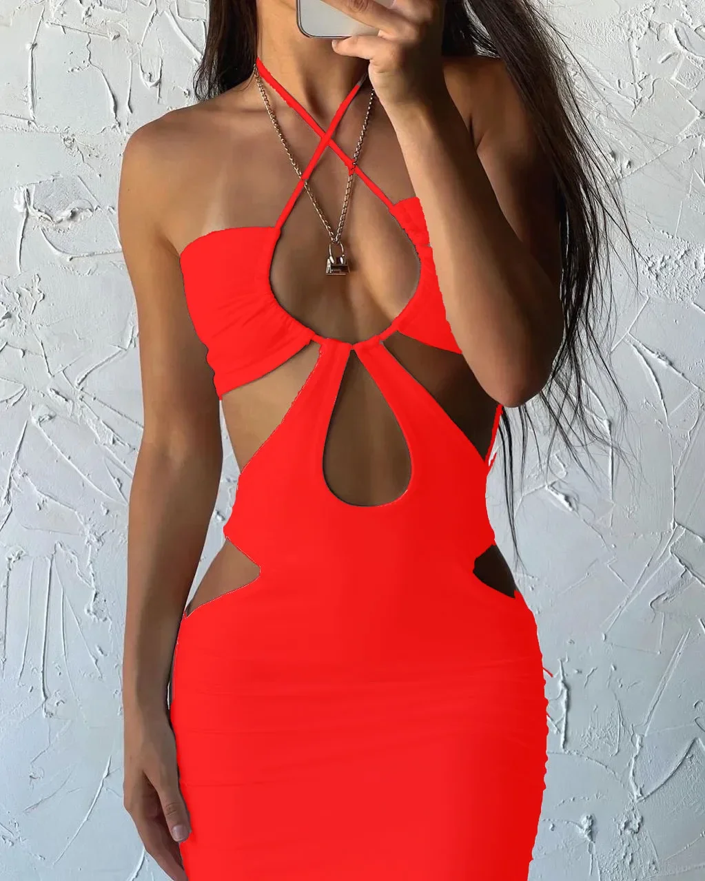 

2025 New Women's Clothing Neck-wrapped Summer Sexy Hollow Lace-up Pleated Night Club Party Dresses Vestido Plus Size 3XS-3XL 2XL