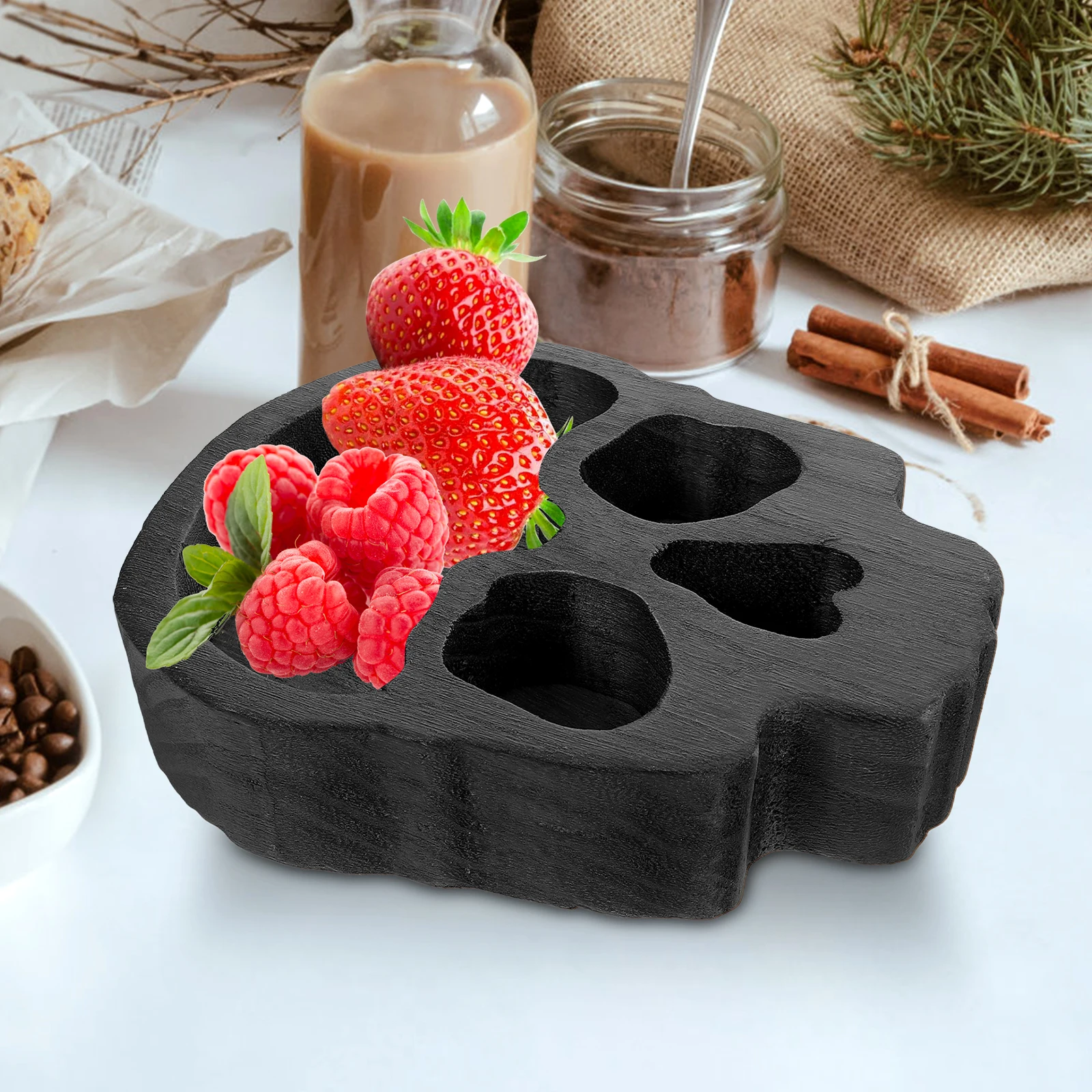 

Bowl Candlestick Halloween Party Snack Tray Wooden Skull Craft Pendant Serving Dishes Food Tray Cake Stand Reusable