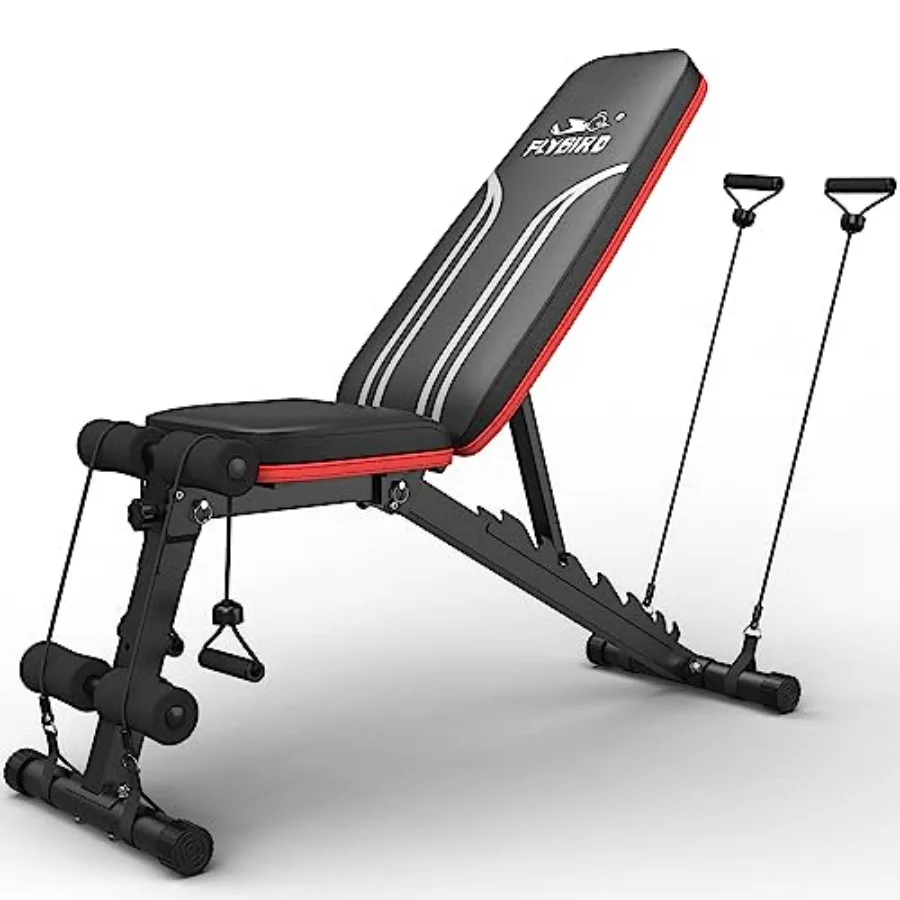 Foldable Weight Bench with Resistance Bands 8 Backrests Fast Adjustable for Home Gym Full Body Workout Easy to Storage for Smal