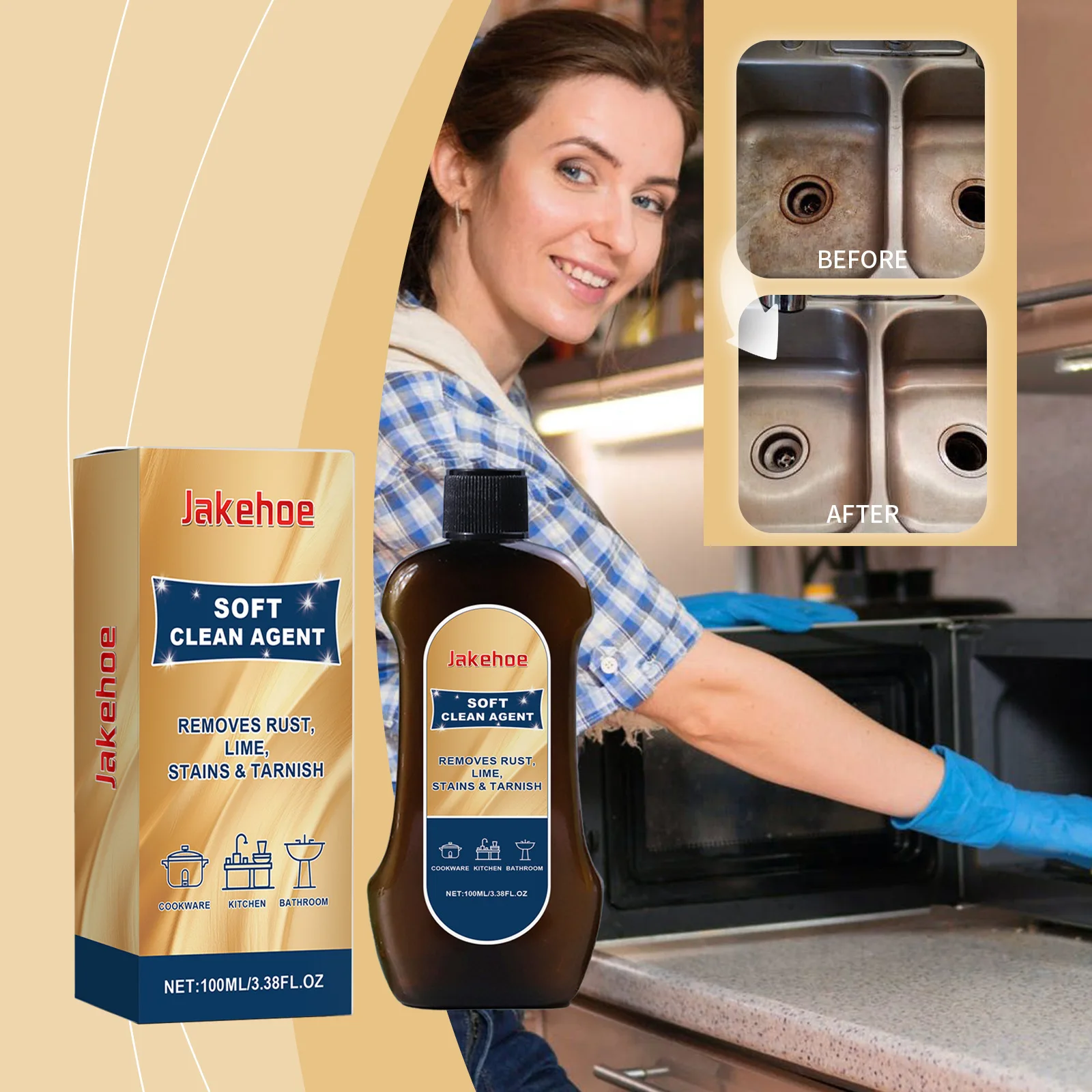 

Multi-Surface Cleaner 100ml, Kitchen & Bathroom Degreaser, Stain Remover, Odor Eliminator, Easy Rinse Formula