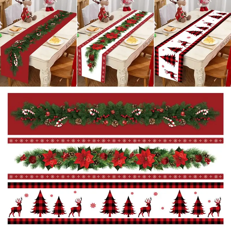 Christmas Table Runner Polyester Xmas Table Flag Cover 2024 Merry Christmas Decorations for Home 2025 New Year Tablecloth