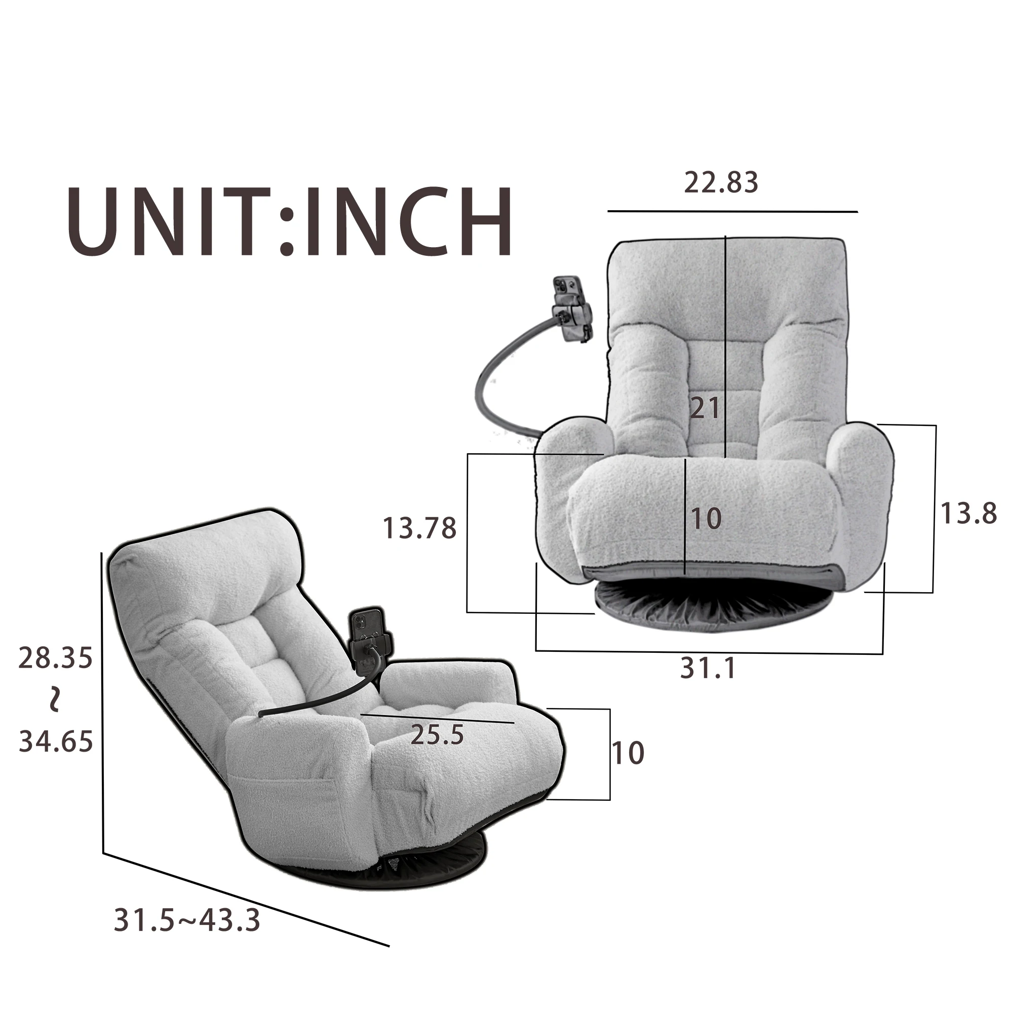 Modern Design 360 Degree Rotatable Sofa Chair Adjustable Head Waist Game Lounge Chair for Living Room Fabric Material Furniture