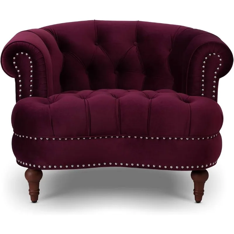 Victorian Tufted Upholstered Accent Chair, Burgundy Velvet