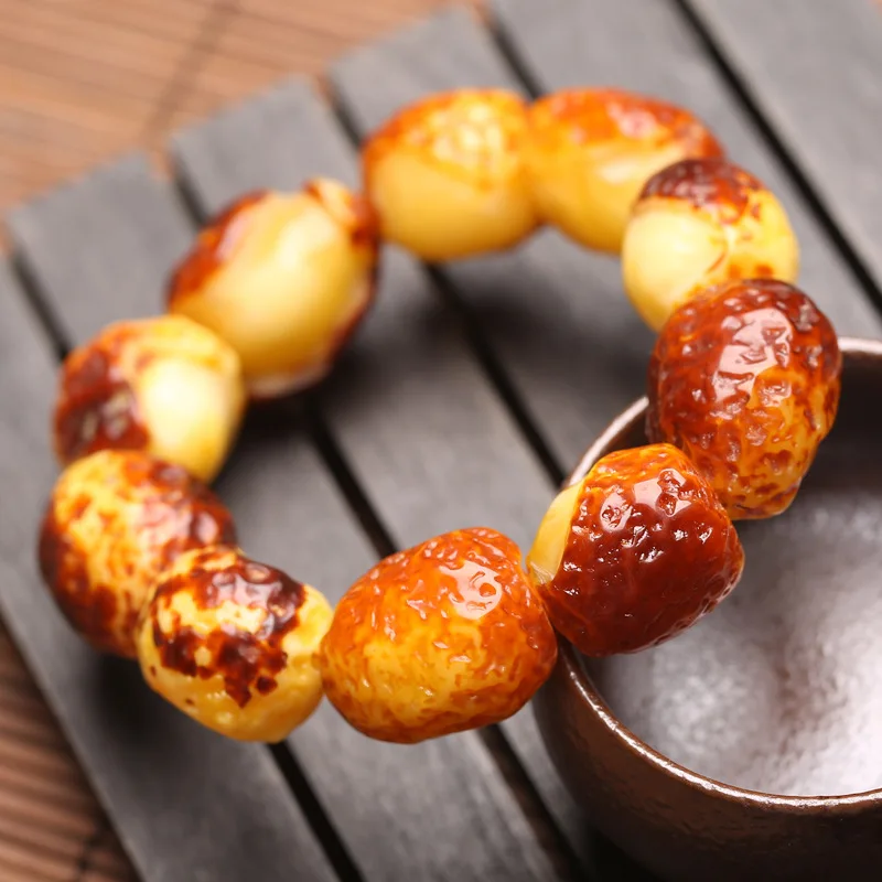Baltic Chicken Oil Yellow Honey Wax Original Stone Skin Old Honey Wax Hand String Male and Female Bucket Bead Amber Bracelet