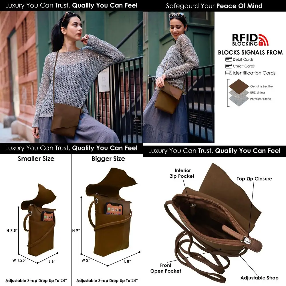 

RFID Blocking Genuine Leather Women's Crossbody Bag with Adjustable Strap - Mini Sac Style