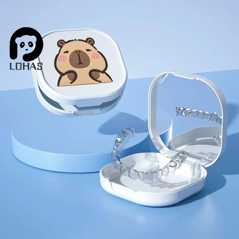 1PC Capybara Orthodontic Denture Storage Box With Mirror Braces Box Orthodontic Retainer Box Portable Braces Storage Box