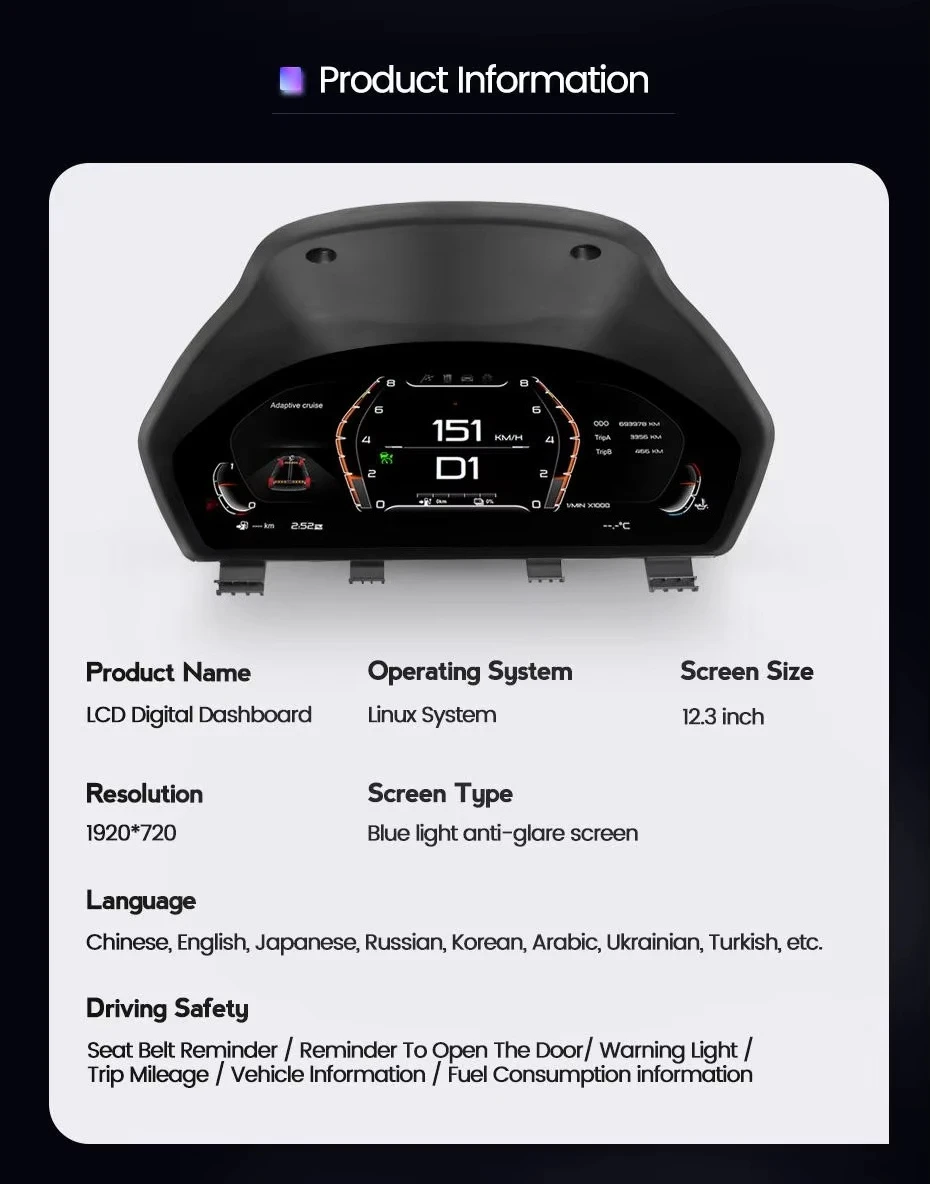 Car Radio LCD Dashboard Speedometer Digital Cluster for Serie 3 4 F30 F31 GT-F34 F32 F33 F36 Linux Screen