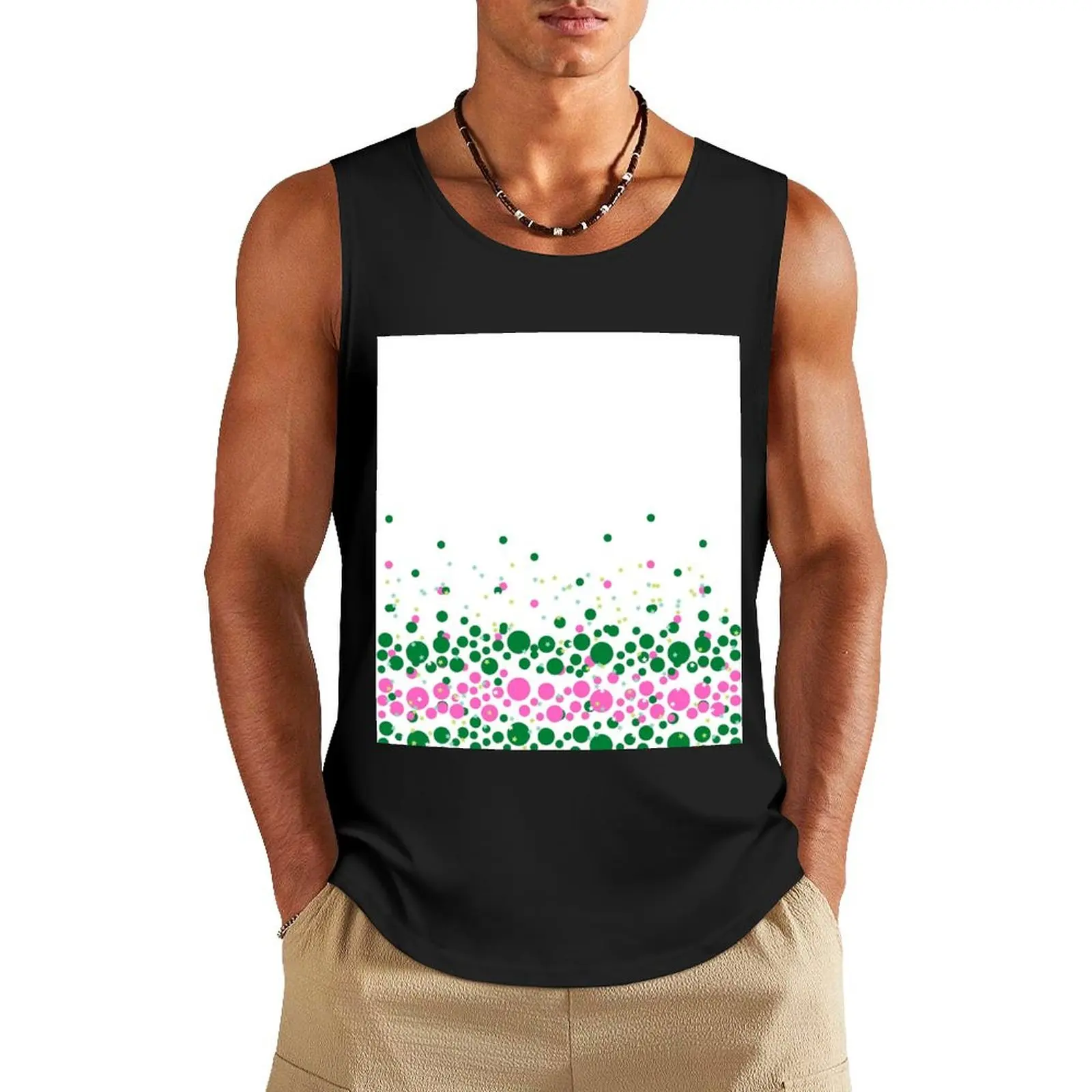 

Green and Pink Dotted Design Tank Top Man clothes for gym Vest male gym shirt men