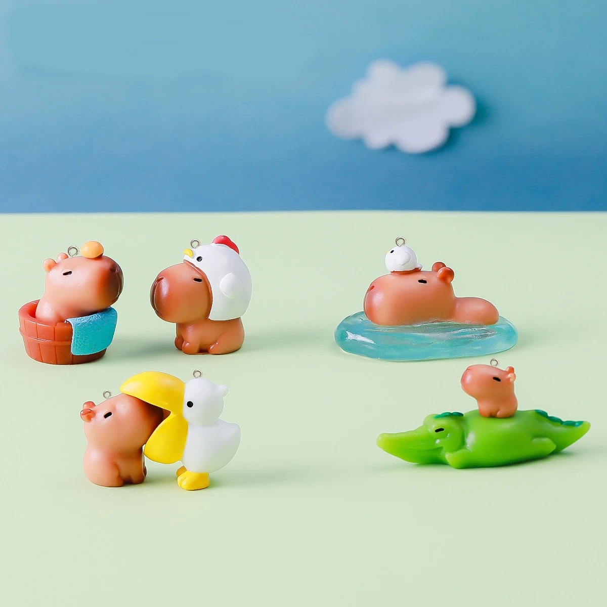 5Pcs Kawaii Mini 3D Capybara Resin Charms Cute Duck Guinea Pig Crocodile Pendant for Jewelry Making Diy Decoration Accessories