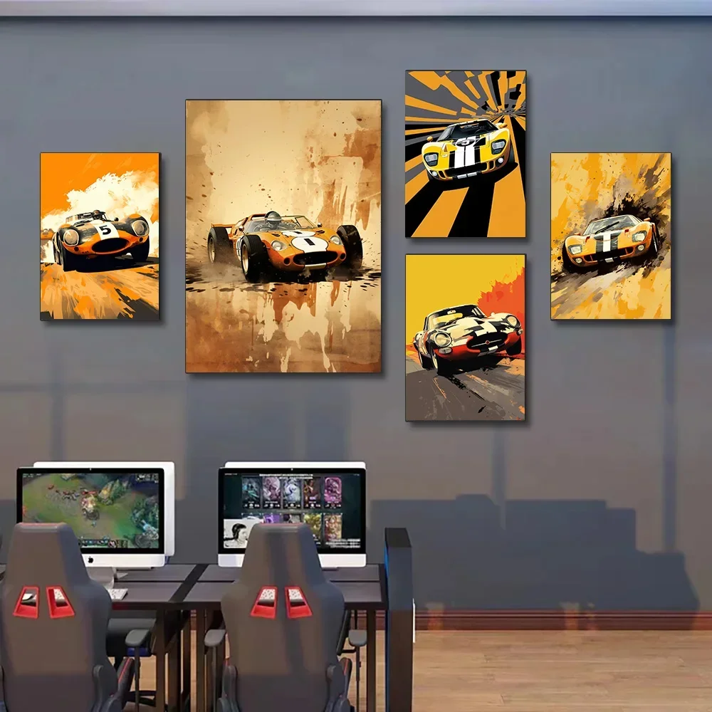 1PCS frameless Classic Fashion Wall Art Yellow Sports Car Race Track HD Canvas Printed Poster Home Living Room Bedroom Decoratio