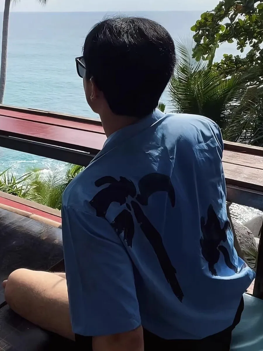Cuban Collar Print Shirt Men's Summer Short Sleeve Loose Fit Casual Style Polyester Fiber Cool Sensation Thin Model No Brand
