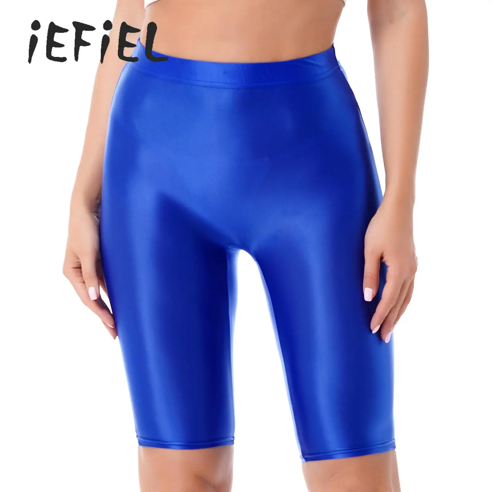 Women Glossy Short Leggings Ultra-thin Stretchy High Waist Short Pants Surf Trunks Beach Pool Swimwear Bike Cycles Tight Shorts