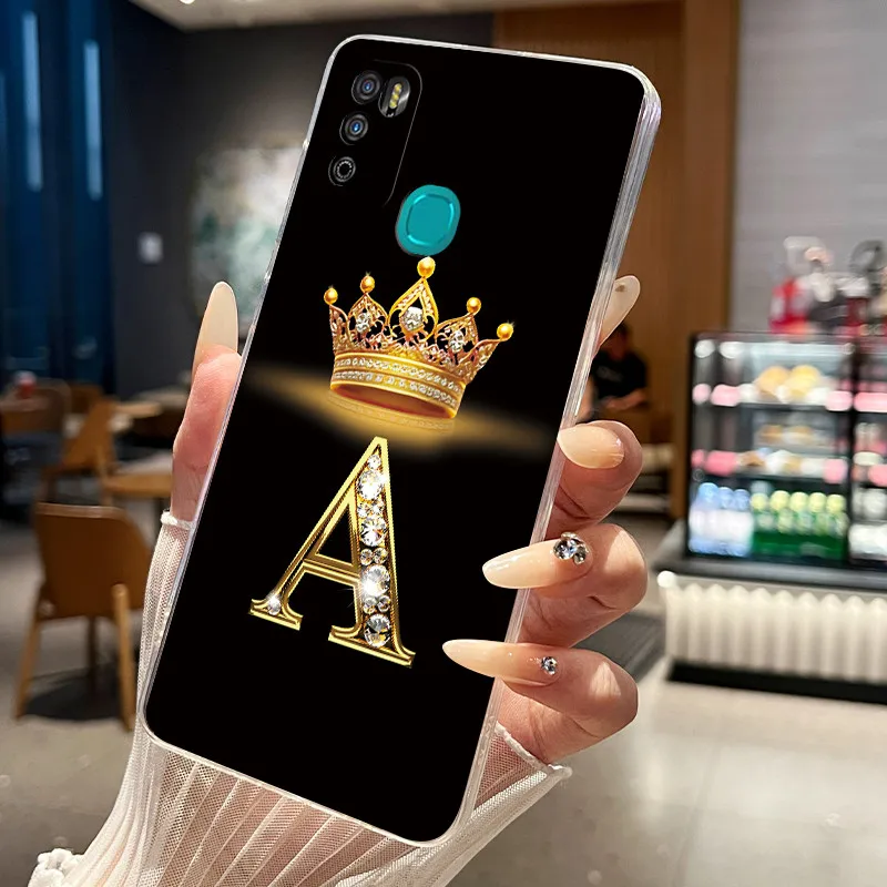 Casing For Infinix Hot 9 10 11 Play Phone Case Clear Soft TPU New Fashion Crown Initial Letter Jelly Back Cover Shell Housing - view 2