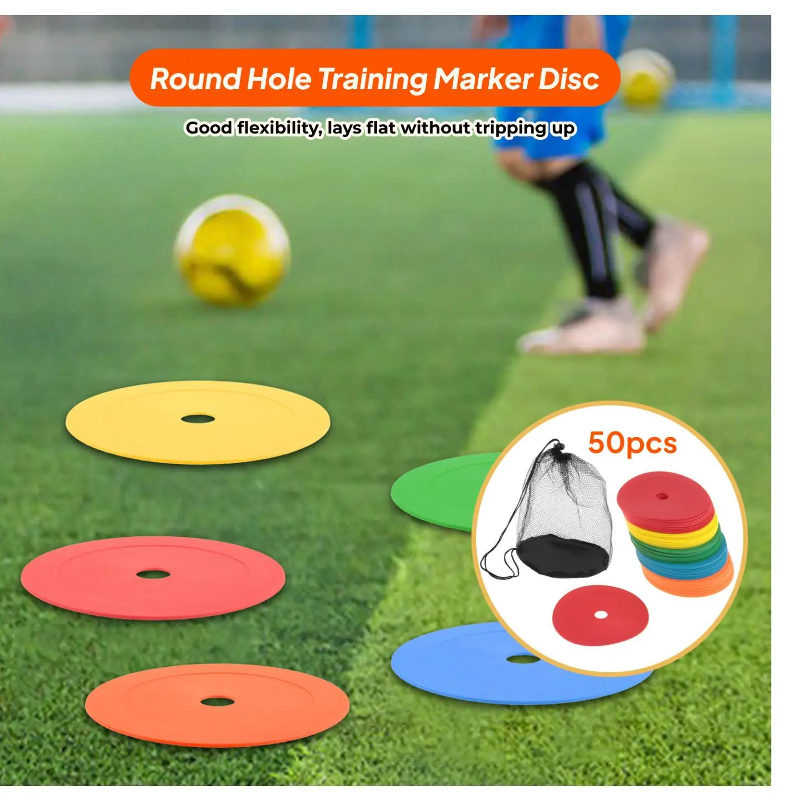 50 قطعة علامات البقع المخاريط المسطحة ثقب الأرضية المستديرة عدم الانزلاق 6 بوصة كرة القدم التدريب المخاريط علامات المحكمة الميدانية للمدربين