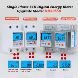 AC 110V/220V Din Rail LCD Display Digital Single Phase Energy Meter KWh Power Consumption Electronic Wattmeter Reset Zero