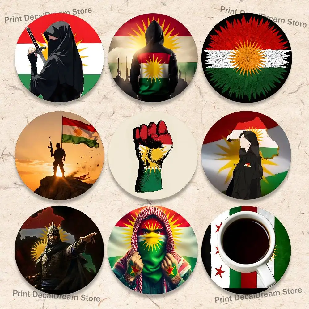 

Kurdistan Flag Art Emery Wood Coaster Set - Heat Resistant For Tea & Coffee, Home Cafe Decor Holiday Gift