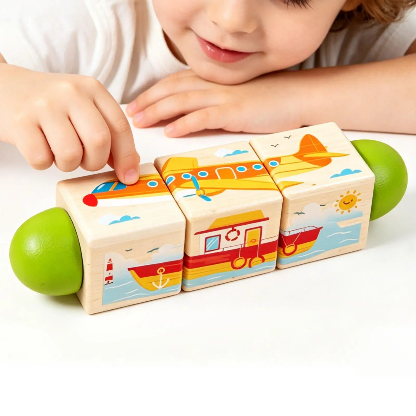 Educational Wooden Rotating Blocks Puzzle for Children Animal Vehicle Fruit Matching Toy for Kindergarten Learning