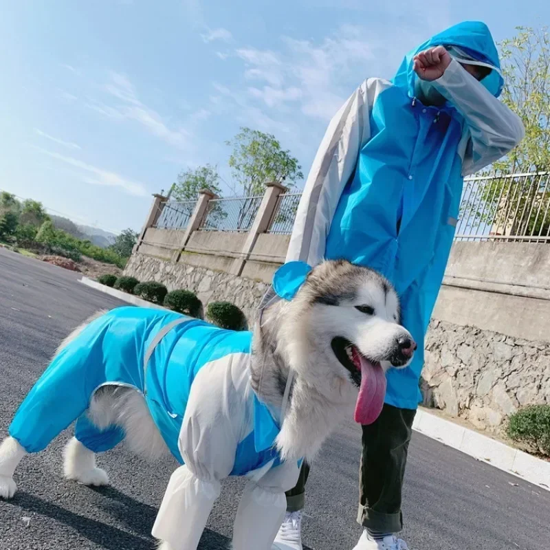 

Cartoon Big Dog Raincoat Waterproof Strap Four Corner All Inclusive Teddy Husky Alaska Dog Rainy Day Outing Clothes Pet Raincoat