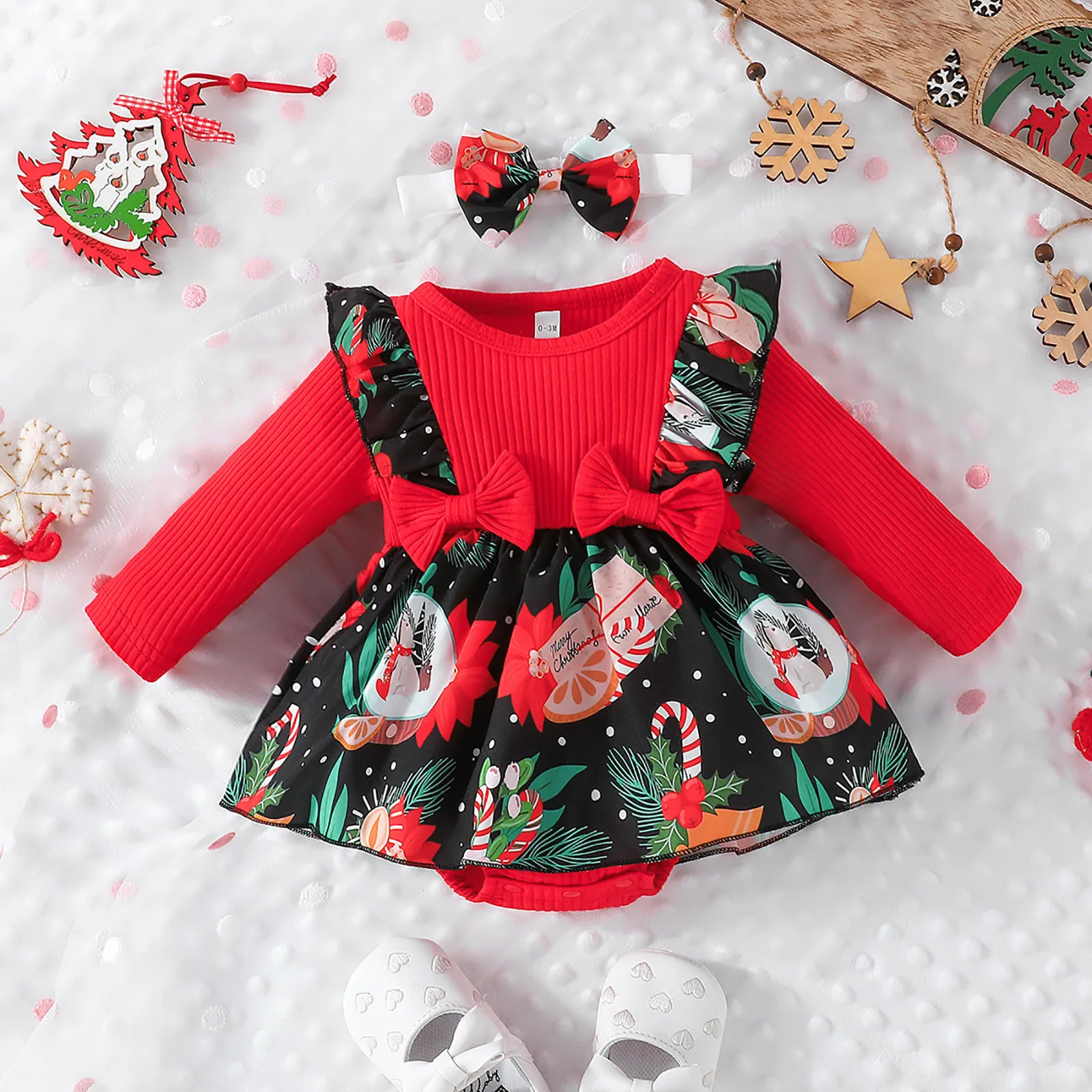 Baby Girls Christmas Clothes Cartoon Cute Santa Claus Red Bodysuit Dress For Newborns Infants Romper My First New Year Costumes