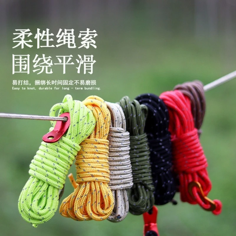 4P Outdoor Camping Reflective Ropes Spring Buckle Guylines Ultralight Tent Cords with Aluminum Adjuster Tensioner for TentHiking