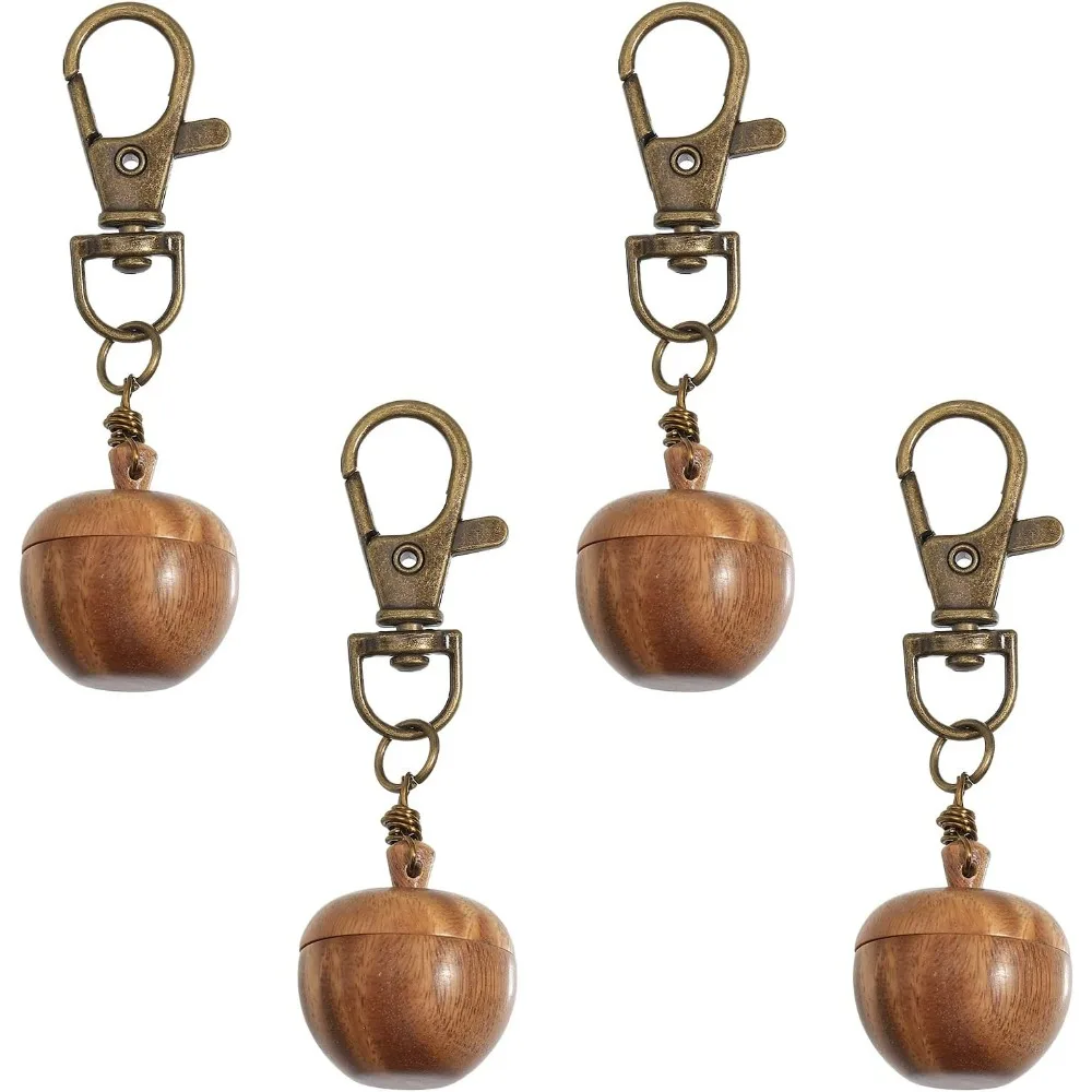 4PCS Wooden Apple Box Keychain Disconnectable Apple Box Jewelry Charm Pendant with Alloy Swivel Lobster Claw Clasps DIY