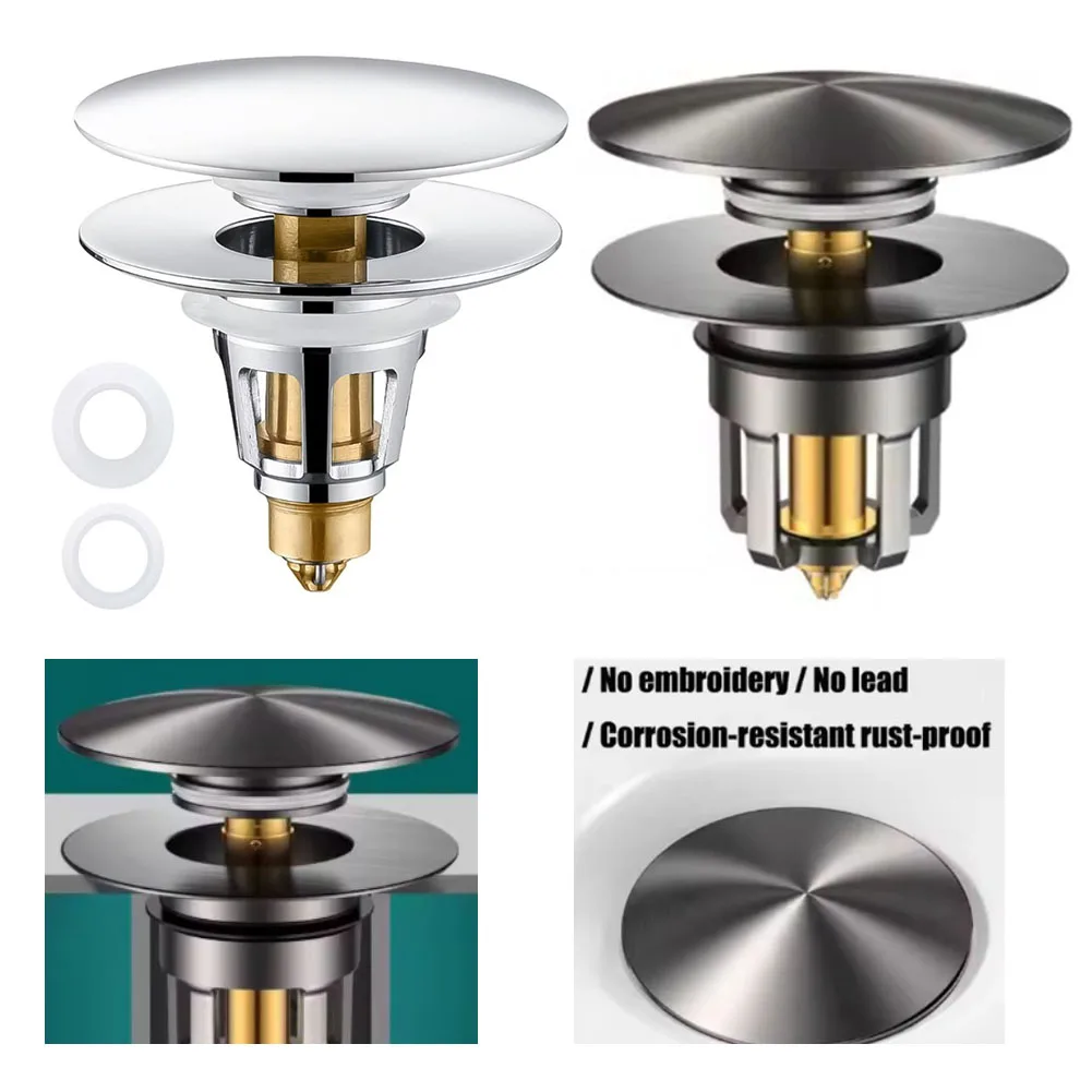 Easy Install Up Drain Valve 2546mm Sink Stopper Rust Resistant Zinc Alloy Brass with Push Button and Built In Filter