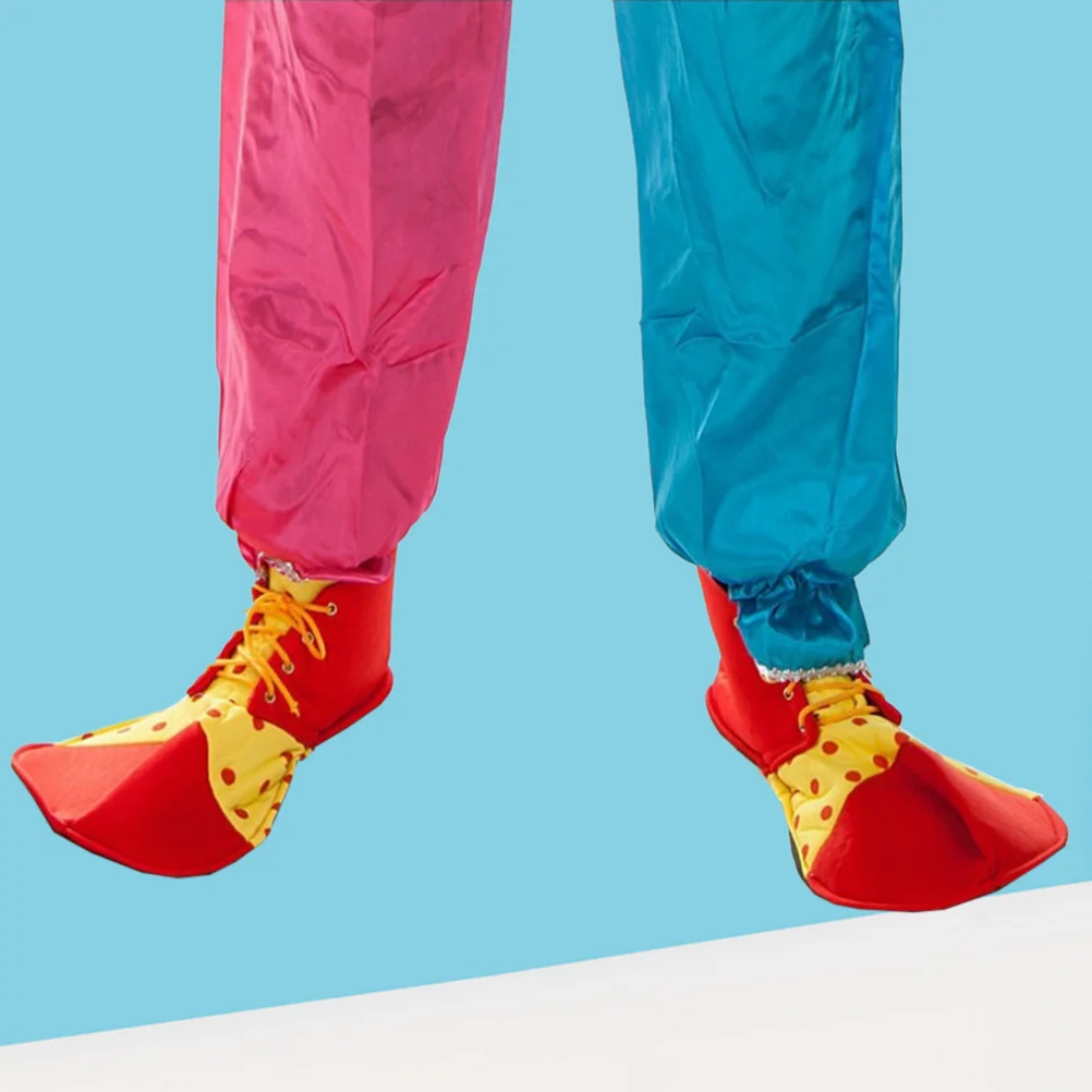 Sapatos de palhaço vermelho brilhante para fantasia de halloween, adultos, homens, mulheres, pano de grandes dimensões, laços ajustáveis, carnaval de máscaras