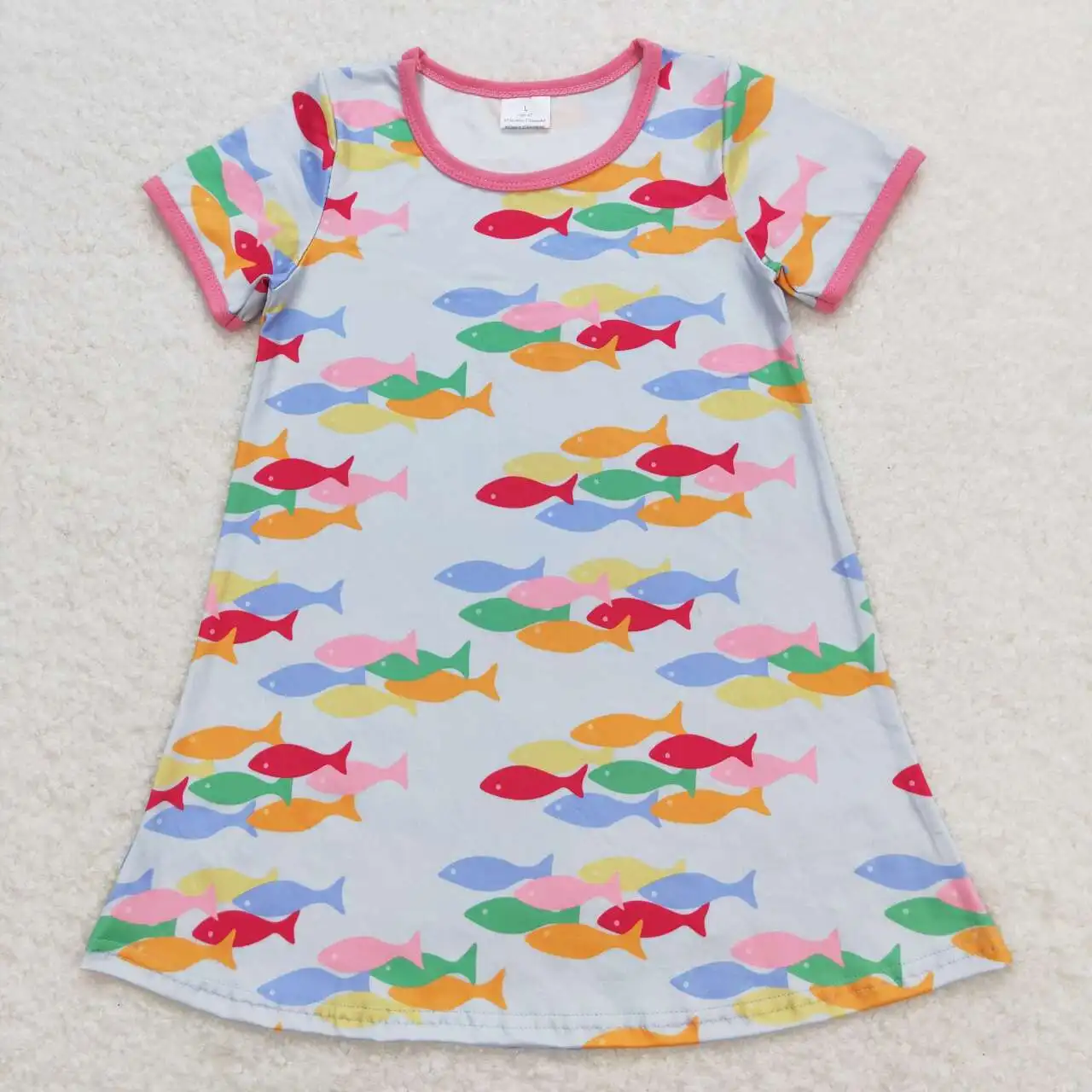 

New design RTS children summer colorful fish print t shirt dress baby girl dress kids dresses