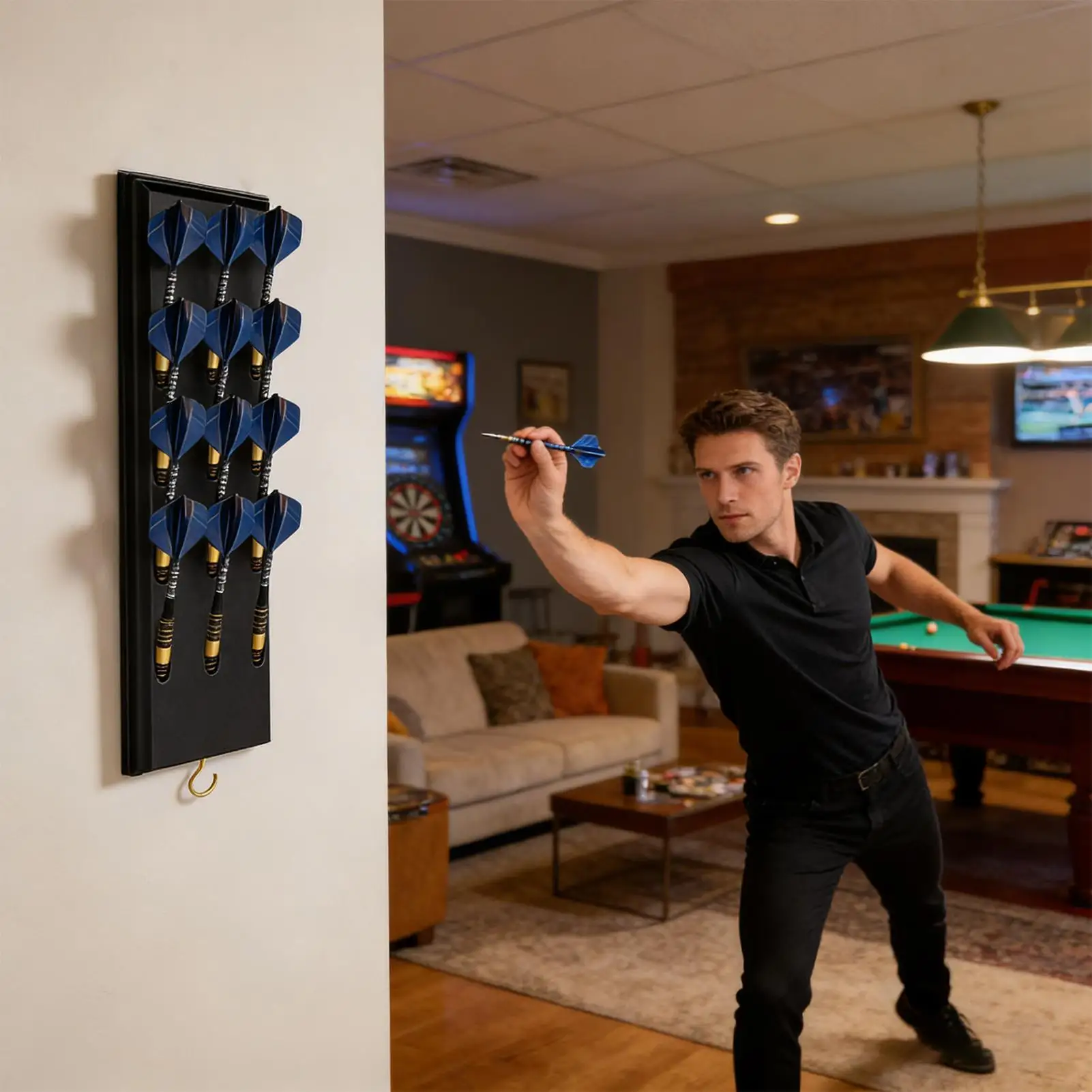 

Деревянный настенный держатель для дротиков, органайзер для дротиков, металлический крючок для дома, офиса, бара, игровой комнаты, гостиной, спальни